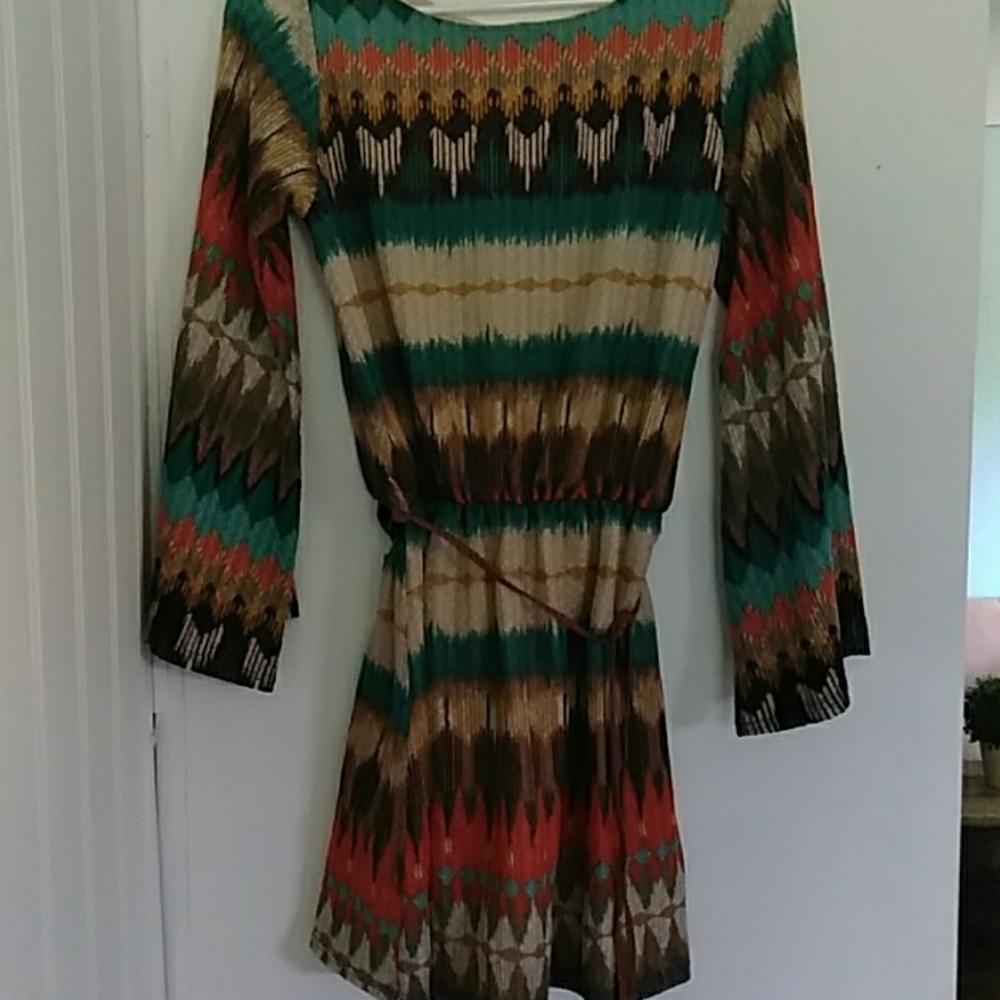 Auditions me Aztec dress.  Knee length.